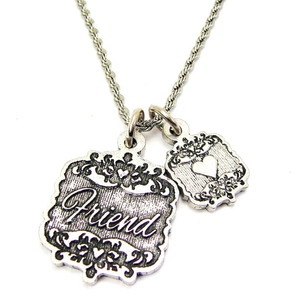 Friend Victorian Scroll With Victorian Accent Heart 20" Chain Necklace
