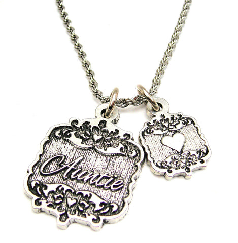 Auntie Victorian Scroll With Victorian Accent Heart 20" Chain Necklace