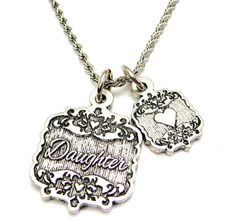 Daughter Victorian Scroll With Victorian Accent Heart 20" Chain Necklace