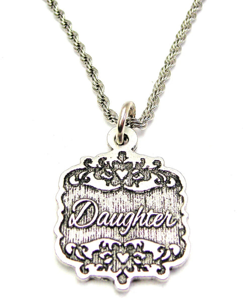 Daughter Victorian Scroll Single Charm Necklace