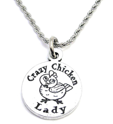 Crazy Chicken Lady Single Charm Necklace