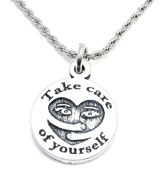 Take Care Of Yourself Self Hug Heart Single Charm Necklace
