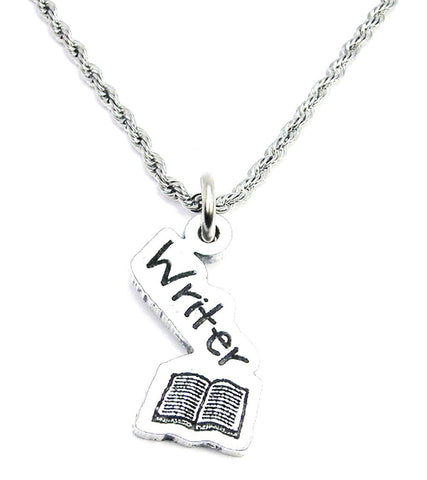 Writer With Book Single Charm Necklace
