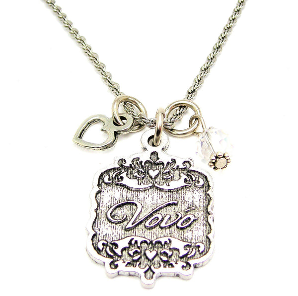 Vovo Victorian Scroll With Open Heart And Crystal 20" Stainless Steel Rope Necklace