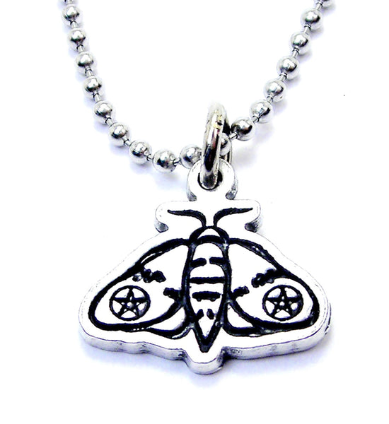 Moth With Pentacle On Wings Ball Chain Necklace