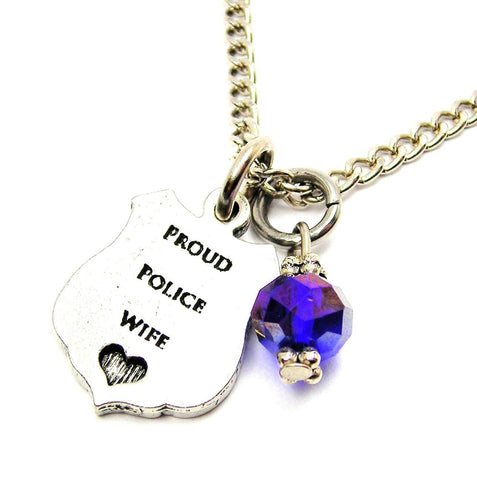 Proud Police Wife Necklace With Crystal Accent