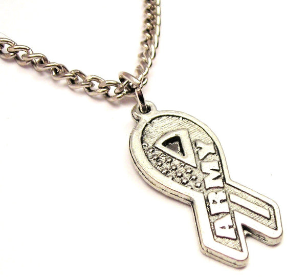 Army Awareness Ribbon Single Charm Necklace