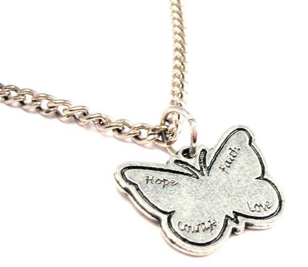 Hope Faith Courage Love Butterfly Single Charm Necklace