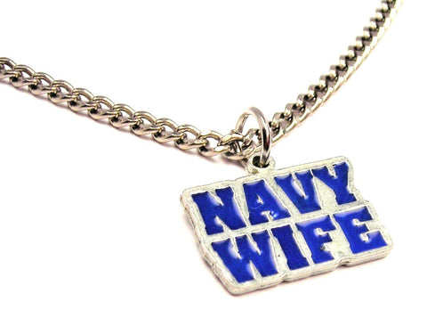 Navy Wife Hand Painted Sapphire Blue Single Charm Necklace