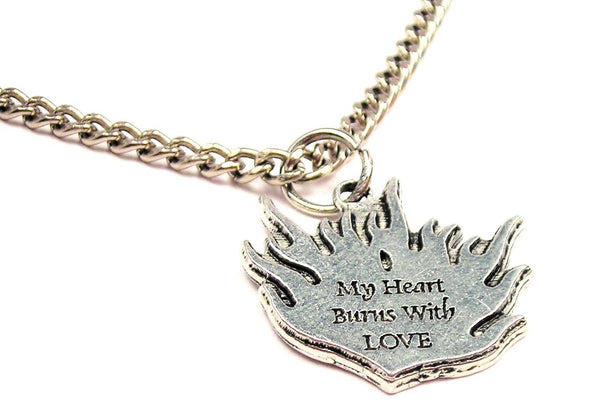 My Heart Burns With Love Single Charm Necklace