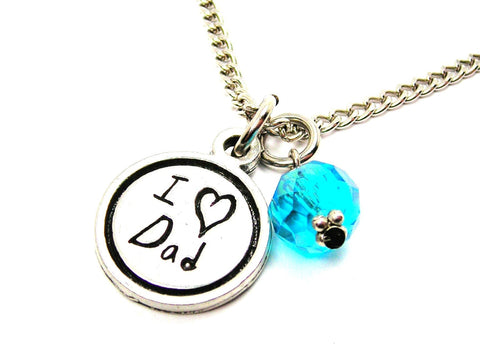 I Love Dad Child Handwriting Necklace With Crystal Accent