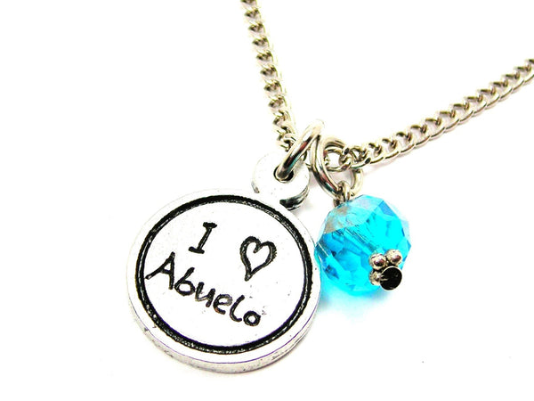 I Love Abuelo Child Handwriting Necklace With Crystal Accent