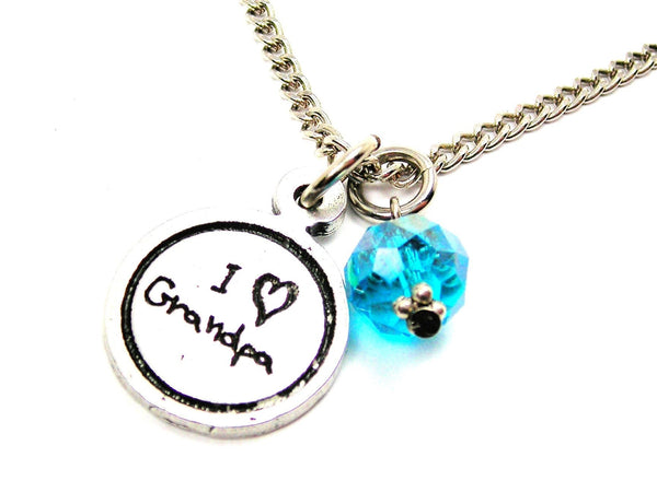 I Love Grandpa Child Handwriting Necklace With Crystal Accent