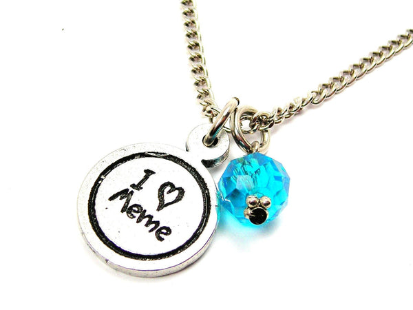 I Love Meme Child Handwriting Necklace With Crystal Accent