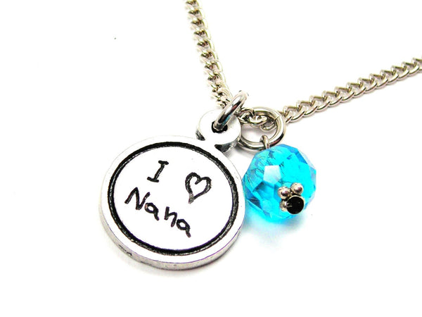 I Love Nana Child Handwriting Necklace With Crystal Accent