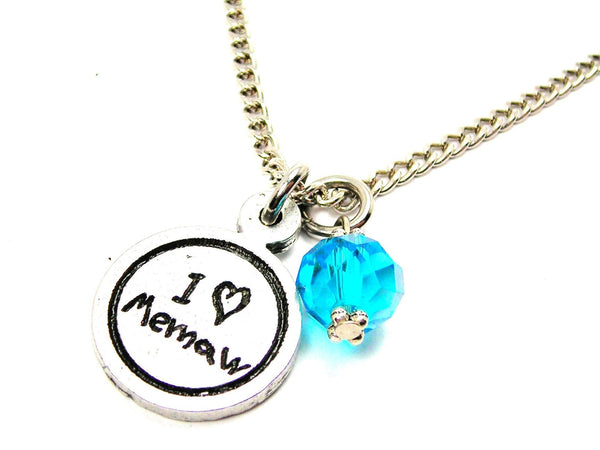 I Love Memaw Child Handwriting Necklace With Crystal Accent