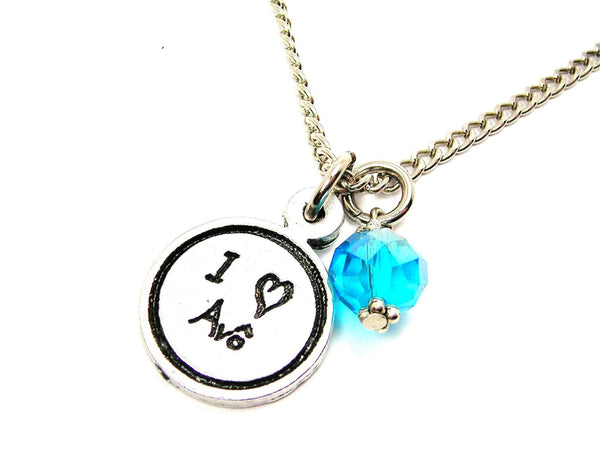 I Love Avô Grandfather Child Handwriting Necklace With Crystal Accent