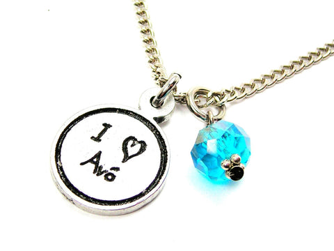 I Love Avó Grandmother Child Handwriting Necklace With Crystal Accent