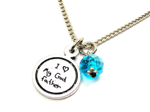 I Love My Godfather Child Handwriting Necklace With Crystal Accent