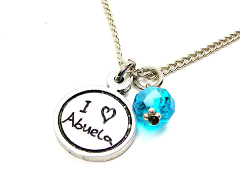 I Love Abuela Child Handwriting Necklace With Crystal Accent