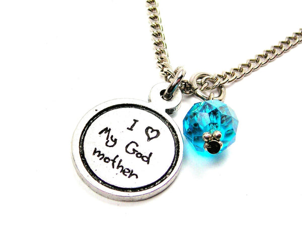 I Love My Godmother Child Handwriting Necklace With Crystal Accent