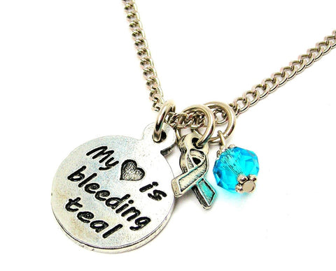 My Heart is Bleeding Teal with Awareness Ribbon Necklace