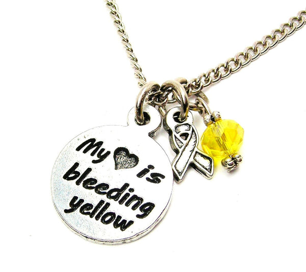 My Heart is Bleeding Yellow with Awareness Ribbon Necklace
