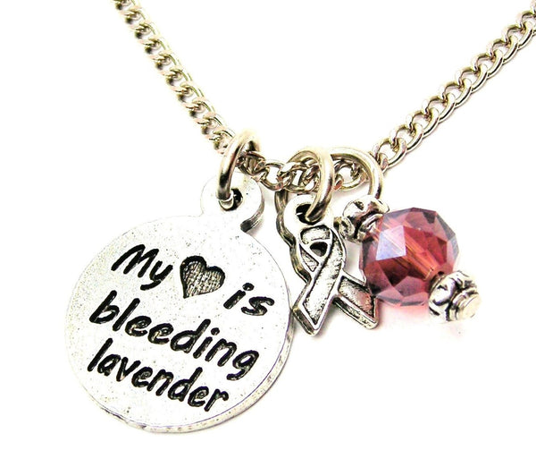 my heart is bleeding lavender with Awareness Ribbon Necklace