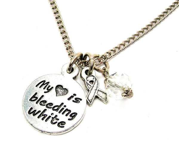 My Heart is Bleeding White with Awareness Ribbon Necklace