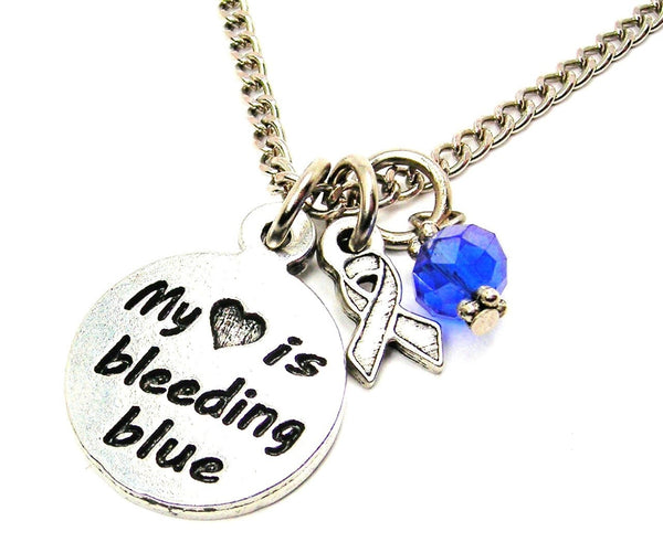 My Heart is Bleeding Blue with Awareness Ribbon Necklace