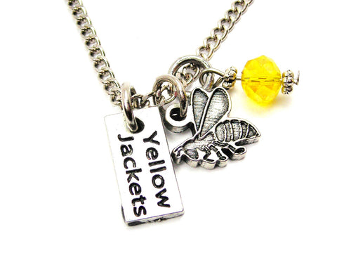 Yellow Jacket With Yellow Jackets Tab Necklace With Crystal Accent