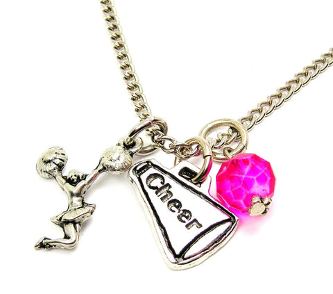 Jumping Cheerleader With Cheer Horn Megaphone Necklace