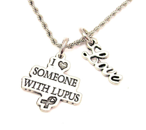 I Love Someone With Lupus 20" Chain Necklace With Cursive Love Accent