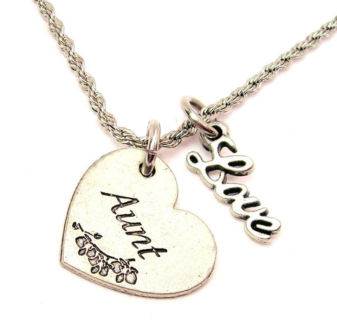 Aunt Heart 20" Chain Necklace With Cursive Love Accent