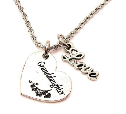 Granddaughter Heart 20" Chain Necklace With Cursive Love Accent