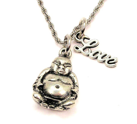 Sitting Buddha 20" Chain Necklace With Cursive Love Accent