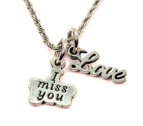 I Miss You 20" Chain Necklace With Cursive Love Accent