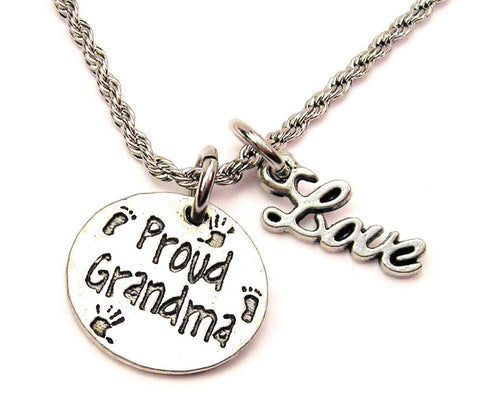Proud Grandma 20" Chain Necklace With Cursive Love Accent