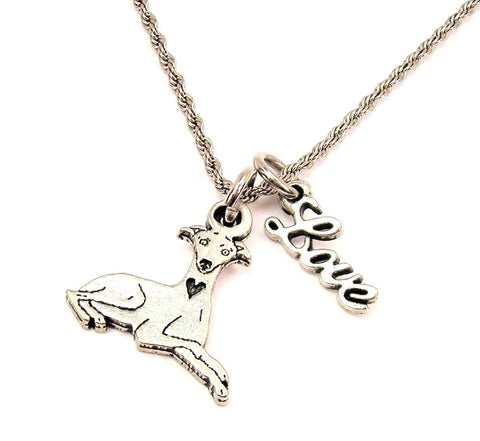 Sitting Greyhound 20" Chain Necklace With Cursive Love Accent