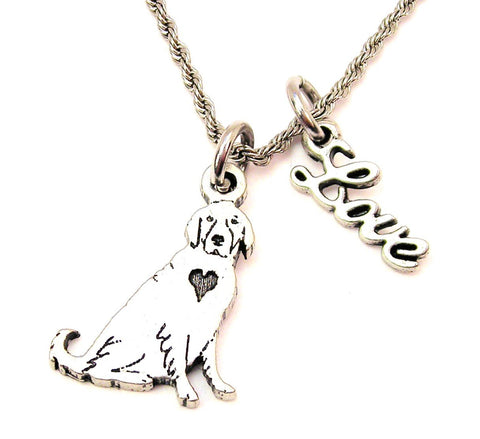 Sitting Golden Retriever 20" Chain Necklace With Cursive Love Accent