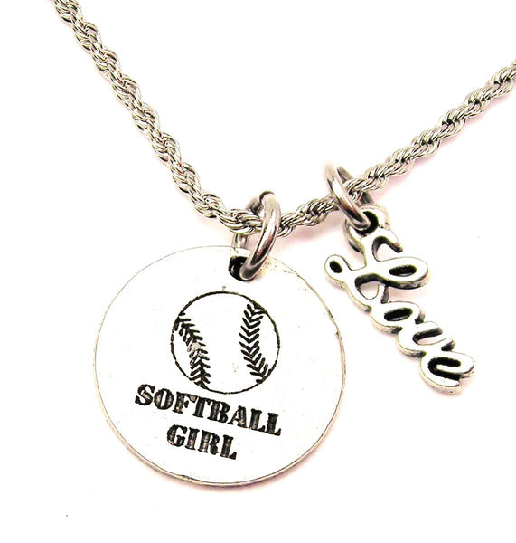 Softball Girl 20" Chain Necklace With Cursive Love Accent