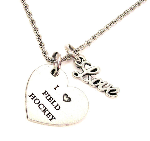 I Love Field Hockey 20" Chain Necklace With Cursive Love Accent