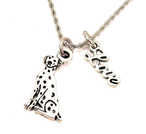 Sitting Dalmatian 20" Chain Necklace With Cursive Love Accent