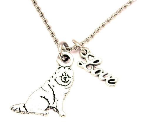 Sitting Chow Chow 20" Chain Necklace With Cursive Love Accent