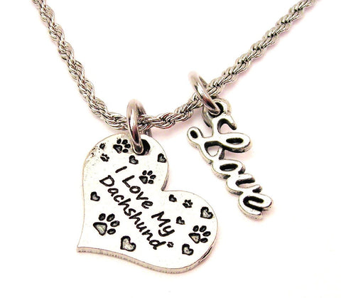 I Love My Dachshund 20" Chain Necklace With Cursive Love Accent