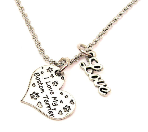 I Love My Boston Terrier 20" Chain Necklace With Cursive Love Accent