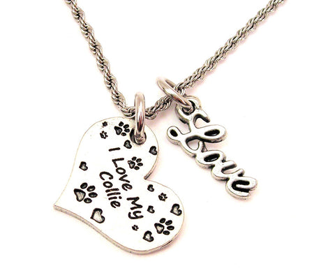 I Love My Collie 20" Chain Necklace With Cursive Love Accent