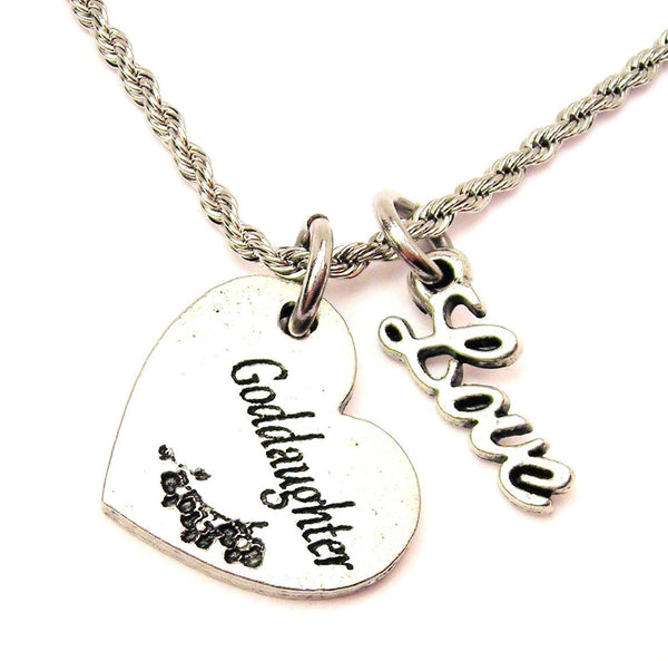 Goddaughter Heart 20" Chain Necklace With Cursive Love Accent