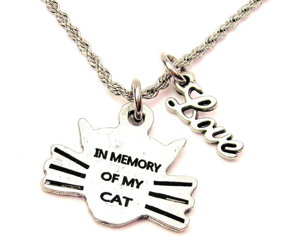 In Memory Of My Cat 20" Chain Necklace With Cursive Love Accent