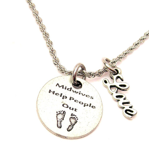 Midwives Help People Out 20" Chain Necklace With Cursive Love Accent